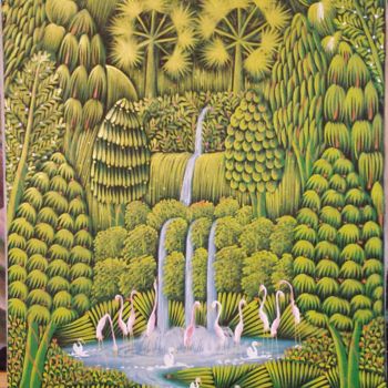 Painting titled "Flores verde" by Claude Alexis, Original Artwork, Acrylic
