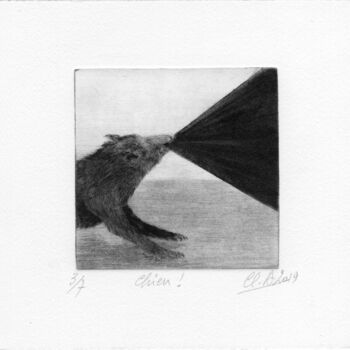 Estampas & grabados titulada "Chien!" por Claude Amaouche, Obra de arte original, Grabado