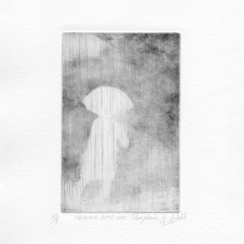 "homme avec parapluie" başlıklı Baskıresim Claude Amaouche tarafından, Orijinal sanat, Gravür
