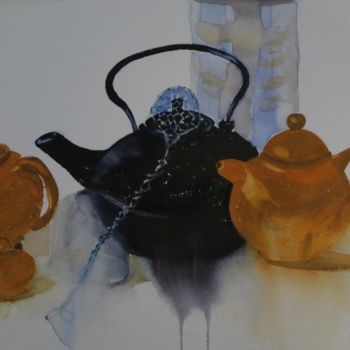 Malerei mit dem Titel "tea time" von Claude Berghmans, Original-Kunstwerk, Aquarell