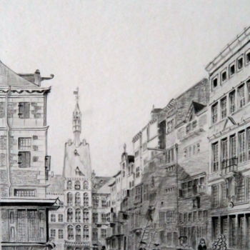 제목이 "vieux Maastricht"인 그림 Claude Berghmans로, 원작, 연필