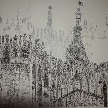 Drawing titled "Duomo Milano" by Claude Berghmans, Original Artwork, Marker