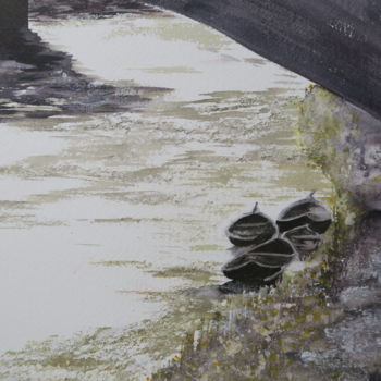 Painting titled "under the bridge" by Claude Berghmans, Original Artwork, Watercolor