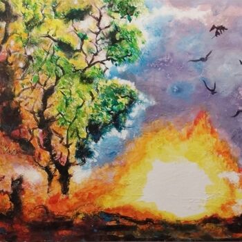 "Incendie" başlıklı Tablo Claude Berthel tarafından, Orijinal sanat, Akrilik Ahşap Sedye çerçevesi üzerine monte edilmiş