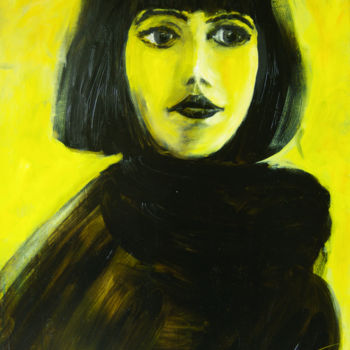 Painting titled "Modèle jaune façe" by Claude Bordat, Original Artwork, Oil Mounted on Wood Stretcher frame