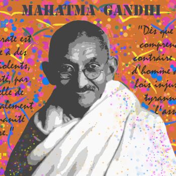 Arts numériques intitulée "Mahatma Gandhi" par Claude Conte, Œuvre d'art originale, Peinture numérique