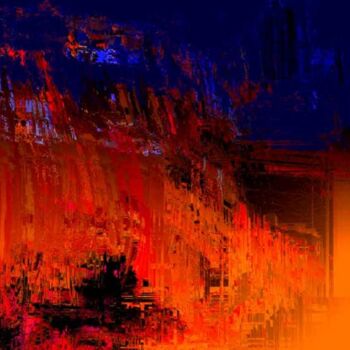「Incendie nocturned'…」というタイトルのデジタルアーツ Claude Cossuによって, オリジナルのアートワーク, デジタル絵画