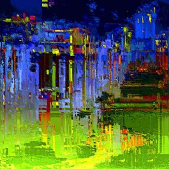 Digitale Kunst mit dem Titel "Ville sur pilotis" von Claude Cossu, Original-Kunstwerk, Digitale Malerei