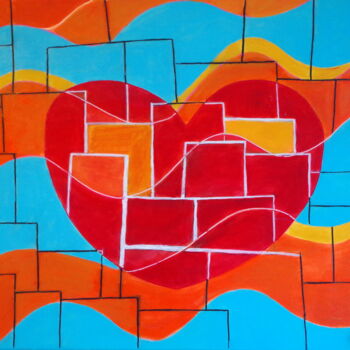 Painting titled "Coeur" by Claude De Jouvancourt, Original Artwork, Acrylic Mounted on Wood Stretcher frame