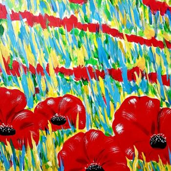 Painting titled "Les coquelicots" by Claude Degret, Original Artwork, Acrylic