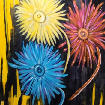 Schilderij getiteld "les fleurs du jardin" door Claude Degret, Origineel Kunstwerk, Acryl