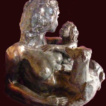 Sculpture titled "En famille" by Claude Demay, Original Artwork, Terra cotta