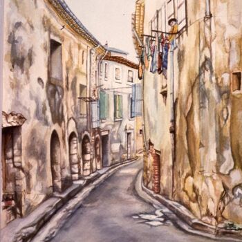 Pintura titulada "une rue de MURVIEL…" por Claude Dubois, Obra de arte original, Acuarela
