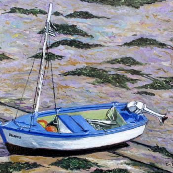 Painting titled "MUMU (Bateau en bai…" by Claude Evrard, Original Artwork, Oil Mounted on Wood Stretcher frame