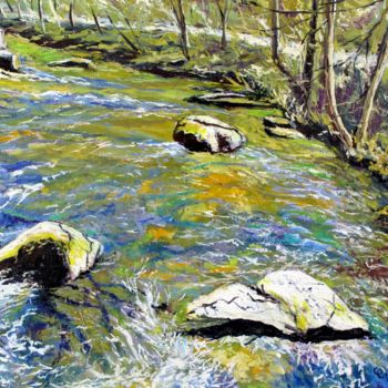 Pintura titulada "La rivière tourment…" por Claude Evrard, Obra de arte original, Oleo Montado en Bastidor de camilla de mad…