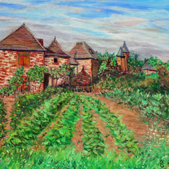 Painting titled "Le potager (Collong…" by Claude Evrard, Original Artwork, Oil Mounted on Wood Stretcher frame