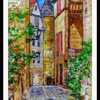 Painting titled "Ruelle médiévale à…" by Claude Evrard, Original Artwork, Acrylic Mounted on Glass