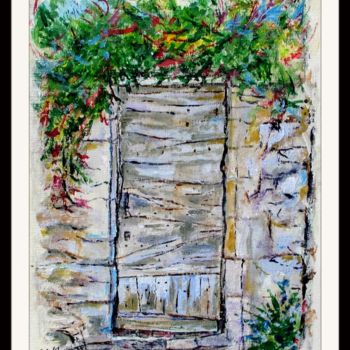 Pittura intitolato "La porte du jardin…" da Claude Evrard, Opera d'arte originale, Acrilico Montato su Vetro