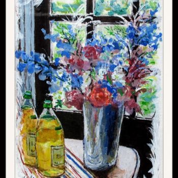 Peinture intitulée "Composition florale" par Claude Evrard, Œuvre d'art originale, Acrylique Monté sur Verre