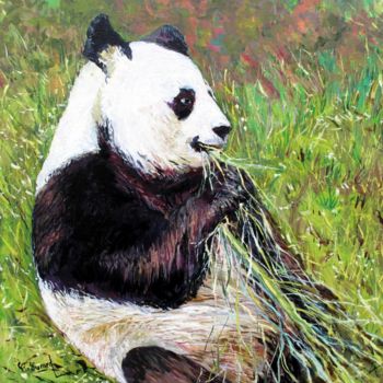 Peinture intitulée "Le Panda de Beauval…" par Claude Evrard, Œuvre d'art originale, Huile