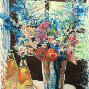 Painting titled "NOTES FLORALES" by Claude Evrard, Original Artwork, Acrylic Mounted on Plexiglass
