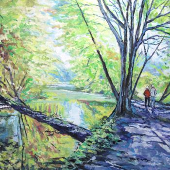 Peinture intitulée "Promenade estivale…" par Claude Evrard, Œuvre d'art originale, Huile Monté sur Châssis en bois