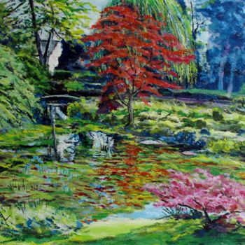 Pittura intitolato "Le jardin japonais…" da Claude Evrard, Opera d'arte originale, Acrilico Montato su Plexiglass