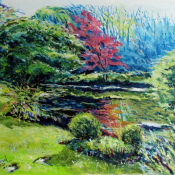 Malerei mit dem Titel "Le Jardin japonais…" von Claude Evrard, Original-Kunstwerk, Acryl Auf Plexiglas montiert