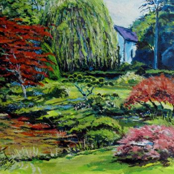 Malerei mit dem Titel "Jardin à Courances" von Claude Evrard, Original-Kunstwerk, Acryl Auf Plexiglas montiert