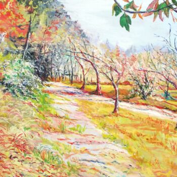 제목이 "Le chemin des olivi…"인 미술작품 Claude Evrard로, 원작, 기름 나무 들것 프레임에 장착됨