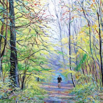 Peinture intitulée "Promenade en foret" par Claude Evrard, Œuvre d'art originale, Huile Monté sur Châssis en bois