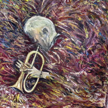 Ζωγραφική με τίτλο "TROMPETISTE" από Claude Evrard, Αυθεντικά έργα τέχνης, Λάδι Τοποθετήθηκε στο Ξύλινο φορείο σκελετό
