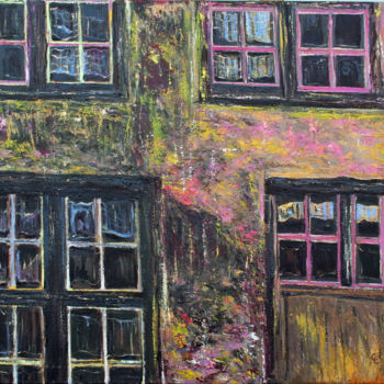 Painting titled "LES FENETRES EMBRAS…" by Claude Evrard, Original Artwork, Oil Mounted on Wood Stretcher frame