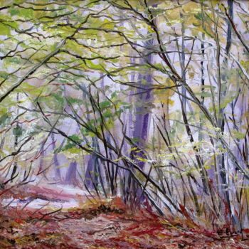 Painting titled "Esprits de la foret" by Claude Evrard, Original Artwork, Oil Mounted on Wood Stretcher frame