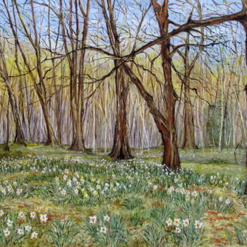 Painting titled "PRINTEMPS NAISSANT" by Claude Evrard, Original Artwork, Oil Mounted on Wood Stretcher frame