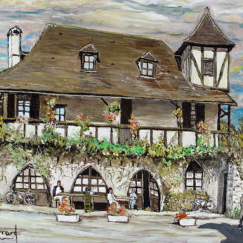 Painting titled "L'AUBERGE DE BEAULI…" by Claude Evrard, Original Artwork, Oil Mounted on Wood Stretcher frame
