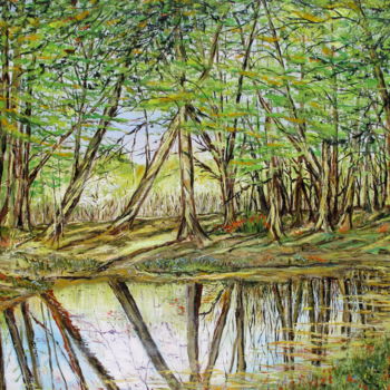 Malerei mit dem Titel "REFLETS PRINTANIERS" von Claude Evrard, Original-Kunstwerk, Öl Auf Keilrahmen aus Holz montiert