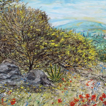 Painting titled "PRINTEMPS EN SICILE" by Claude Evrard, Original Artwork, Oil Mounted on Wood Stretcher frame