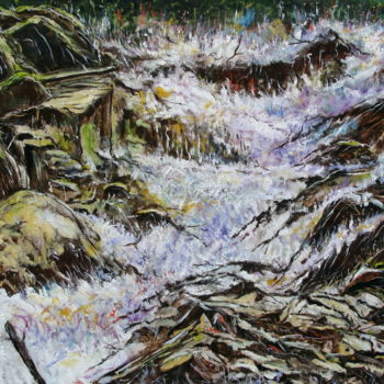 Painting titled "Turbulences" by Claude Evrard, Original Artwork, Oil Mounted on Wood Stretcher frame