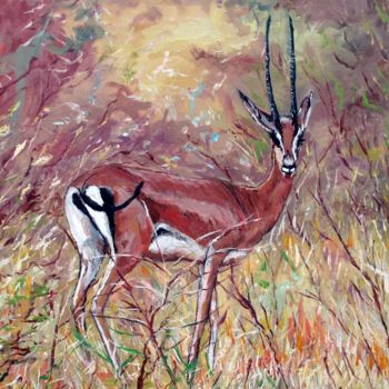 Painting titled "La gazelle (réserve…" by Claude Evrard, Original Artwork, Oil Mounted on Wood Stretcher frame