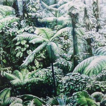 제목이 "Fougères arborescen…"인 미술작품 Claude Feuillet로, 원작, 기름 나무 들것 프레임에 장착됨