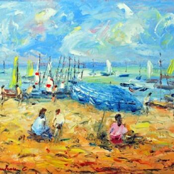 Painting titled "Journée à la plage" by Claude Giraudeau, Original Artwork