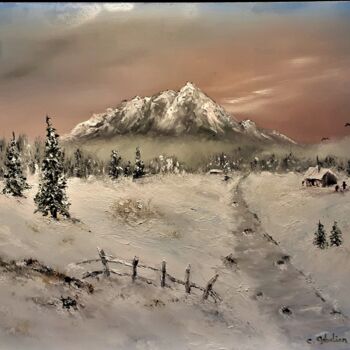 Malerei mit dem Titel "paysage de neige" von Claude Gobalian, Original-Kunstwerk, Öl