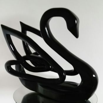 Sculpture titled "LE CYGNE NOIR" by Claude Gorski, Original Artwork, Wood