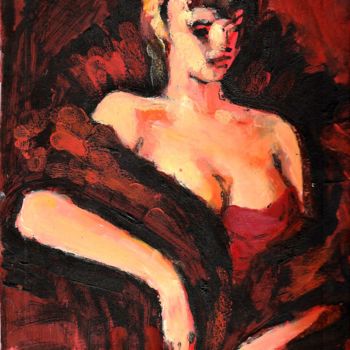 Painting titled "Dame en fourrure" by Claude Hardenne, Original Artwork