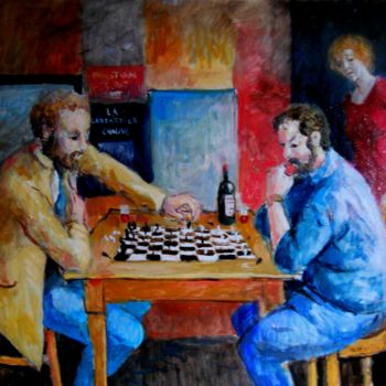 Peinture intitulée "la partie d'échecs" par Claude Hardenne, Œuvre d'art originale