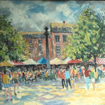 Schilderij getiteld "Namur; une place" door Claude Hardenne, Origineel Kunstwerk