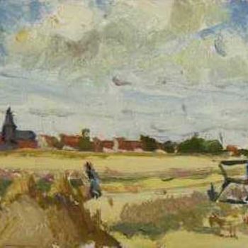 Pittura intitolato "moisson en Flandre" da Claude Hardenne, Opera d'arte originale