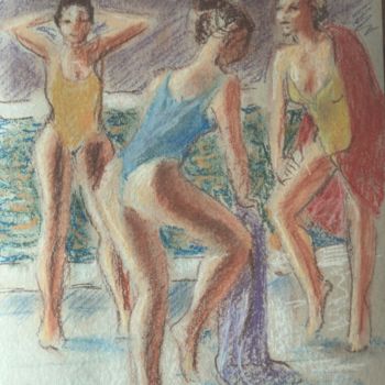 Tekening getiteld "après le bain" door Claude Hardenne, Origineel Kunstwerk