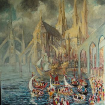 Peinture intitulée "Cathédrale des flots" par Claude Hardenne, Œuvre d'art originale
